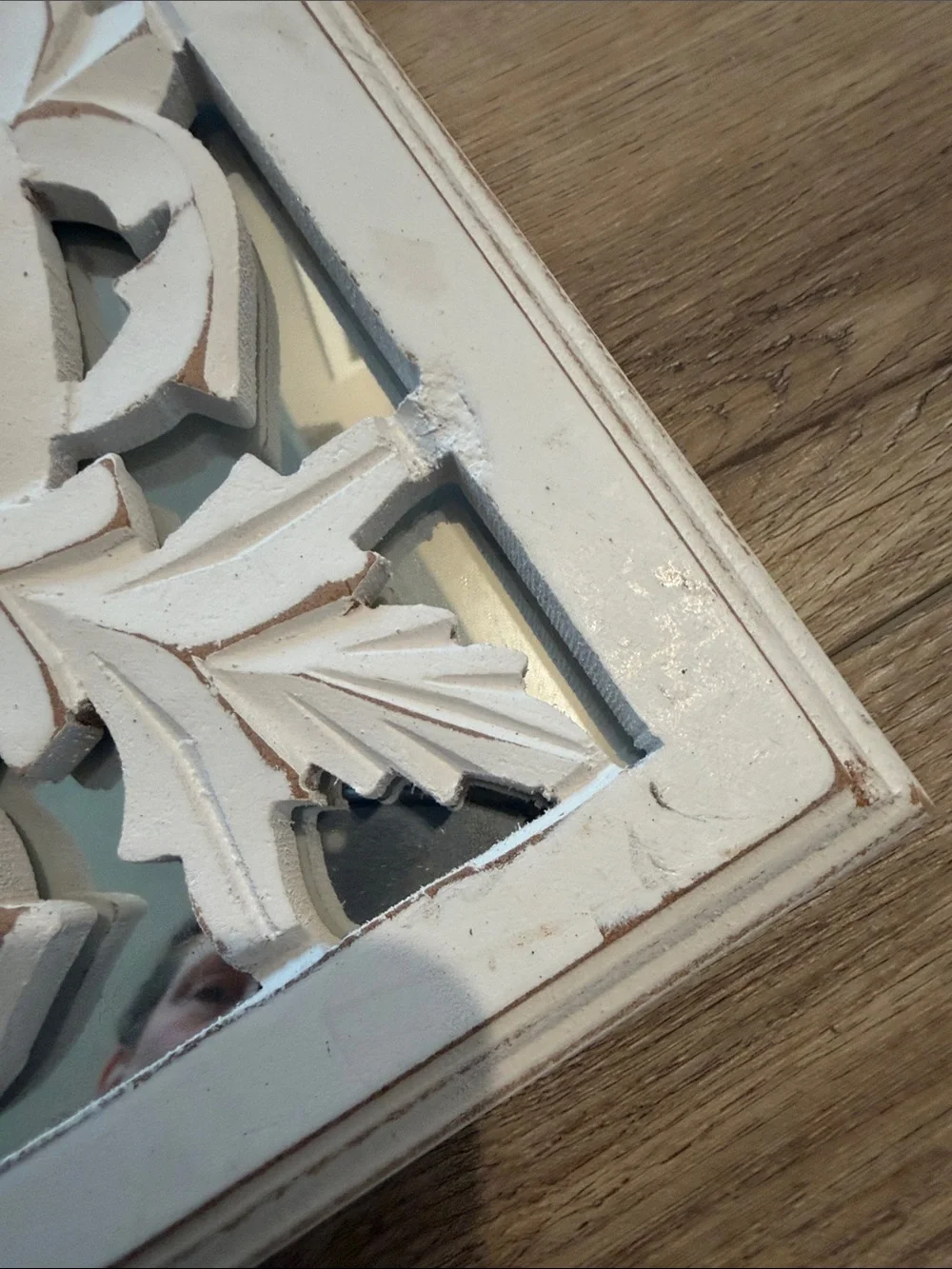 Decorative Carved Floral Rustic Boho Wall Plaques - White. Set of 3. Mirrored.